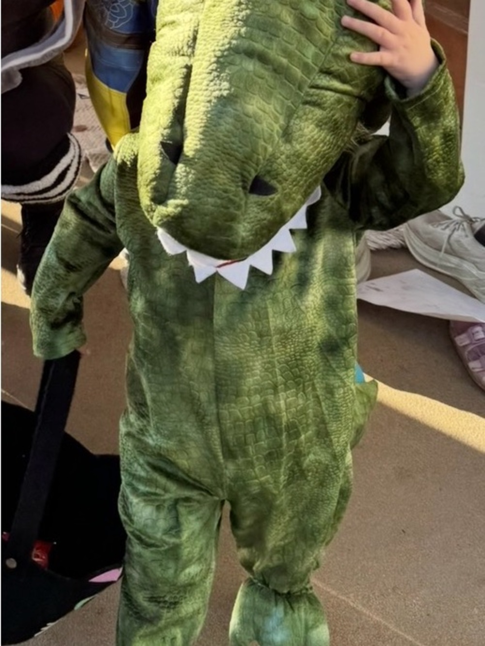 Pottery Barn Kids Green Plush Dinosaur Costume with dino head, one piece costume - Picture 3 of 5